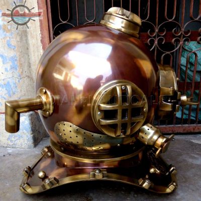 Royalexports 18" Solid Steel & Brass Vintage US Navy Mark V Diving Divers Helmet Morse