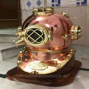 Royalexports Mark V Deep Diving Divers Helmet Steel Vintage Mark V Full Size w Wooden Base