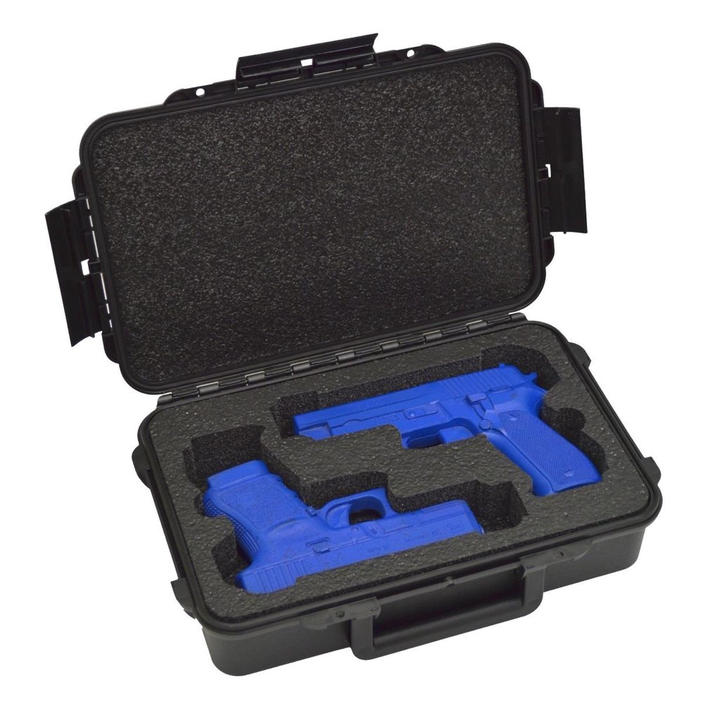 2 Pistol Medium Duty Lightweight 2 Pistol Gun Sport Case | Double Handgun Doro Waterproof Pistol Case with Custom Mycasebuilder Foam Insert | Hard Gun Case