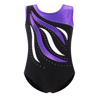 BAOHULU Leotards for Girls Gymnastics Toddler Shiny Diamond Metallic Athletic Bodysuit B179_BlackPurple_14A