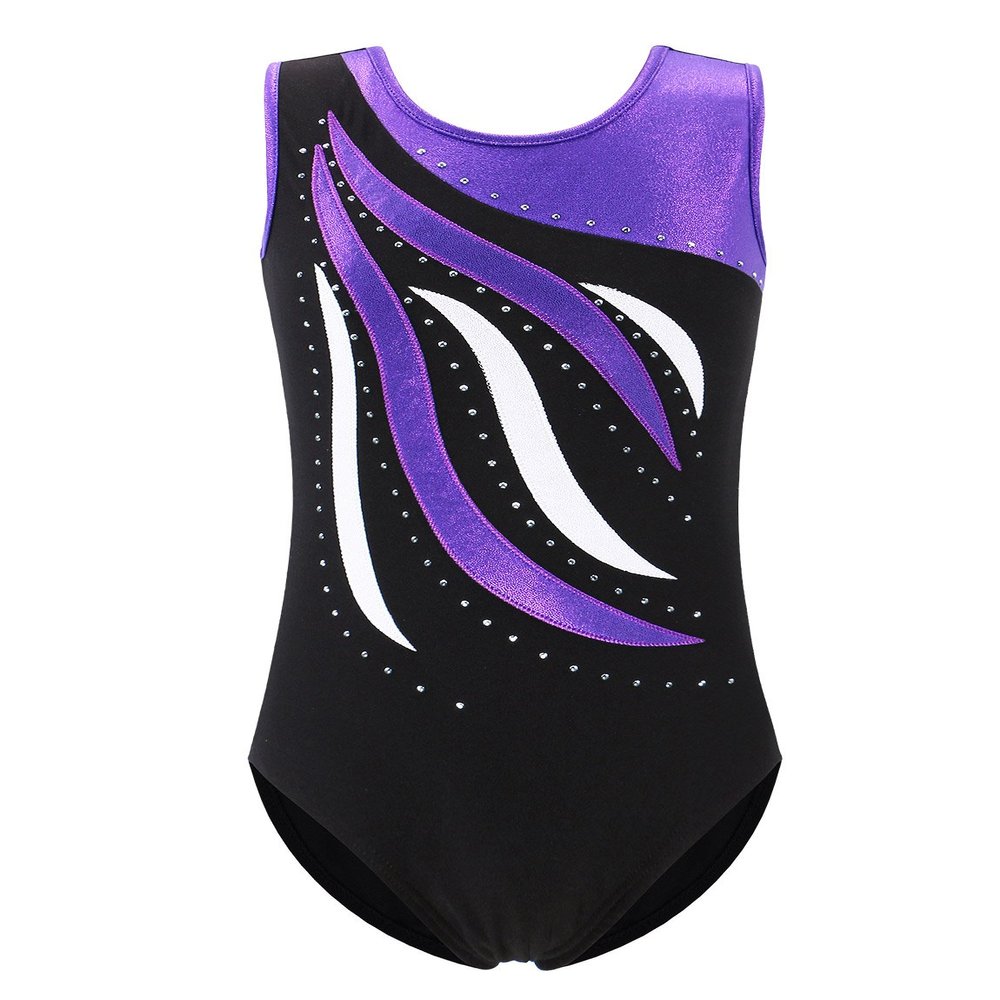 BAOHULU Leotards for Girls Gymnastics Toddler Shiny Diamond Metallic Athletic Bodysuit B179_BlackPurple_14A