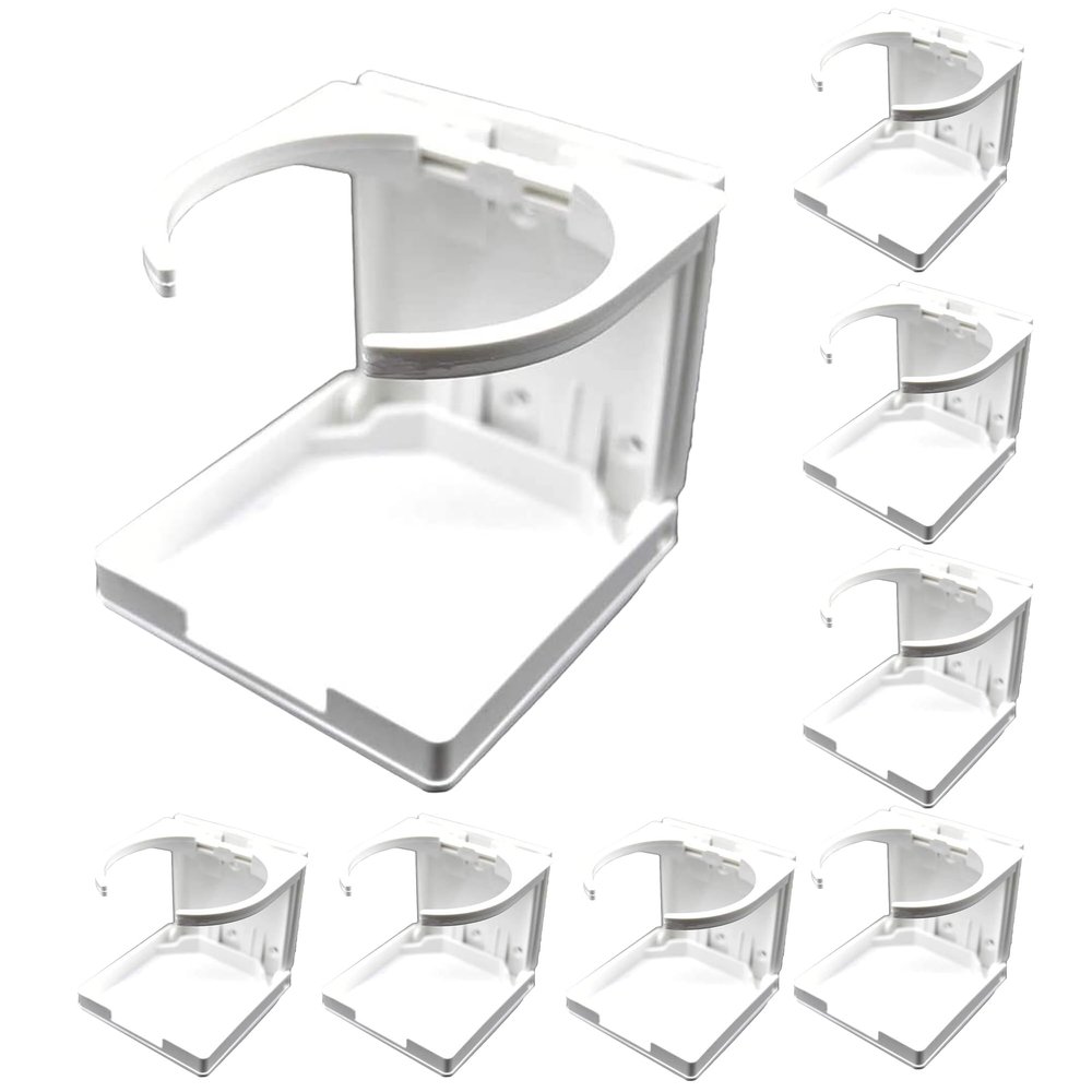 MARINE CITY Adjustable Arms Folding Cup Holder  Durable, Space-Saving Design, Adjustable Arms (8 Pcs, White)