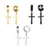 2PCS Gold IP Stainless Steel Cross Dangle Huggie Hinged Hoop Earrings for Men (Black Silver Gold (3 Pairs)) view 1