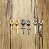 2PCS Gold IP Stainless Steel Cross Dangle Huggie Hinged Hoop Earrings for Men (Black Silver Gold (3 Pairs)) view 2