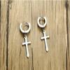 2PCS Gold IP Stainless Steel Cross Dangle Huggie Hinged Hoop Earrings for Men (Black Silver Gold (3 Pairs)) view 3