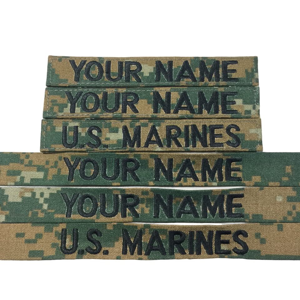 3 Pieces Woodland Marpat Name Tape & Marines Tape (Sew on or with Hook Fastener)