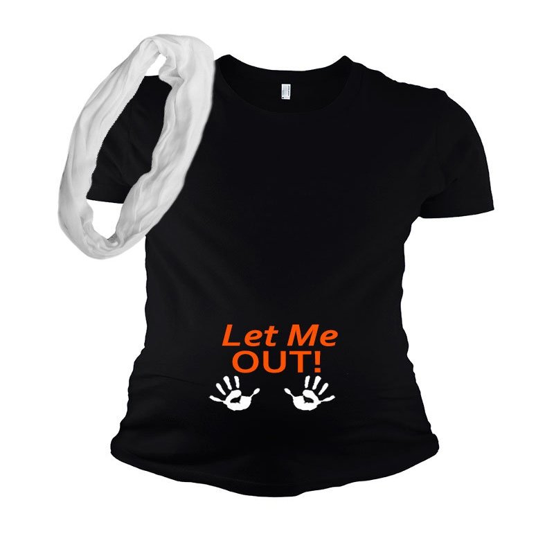 Funny Halloween Maternity T Shirt - Let Me Out (Small, Black)