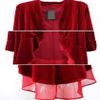 Women Ruffled Asymmetric Long Velvet Blazers Coat Casual JacketsWine-S view 3