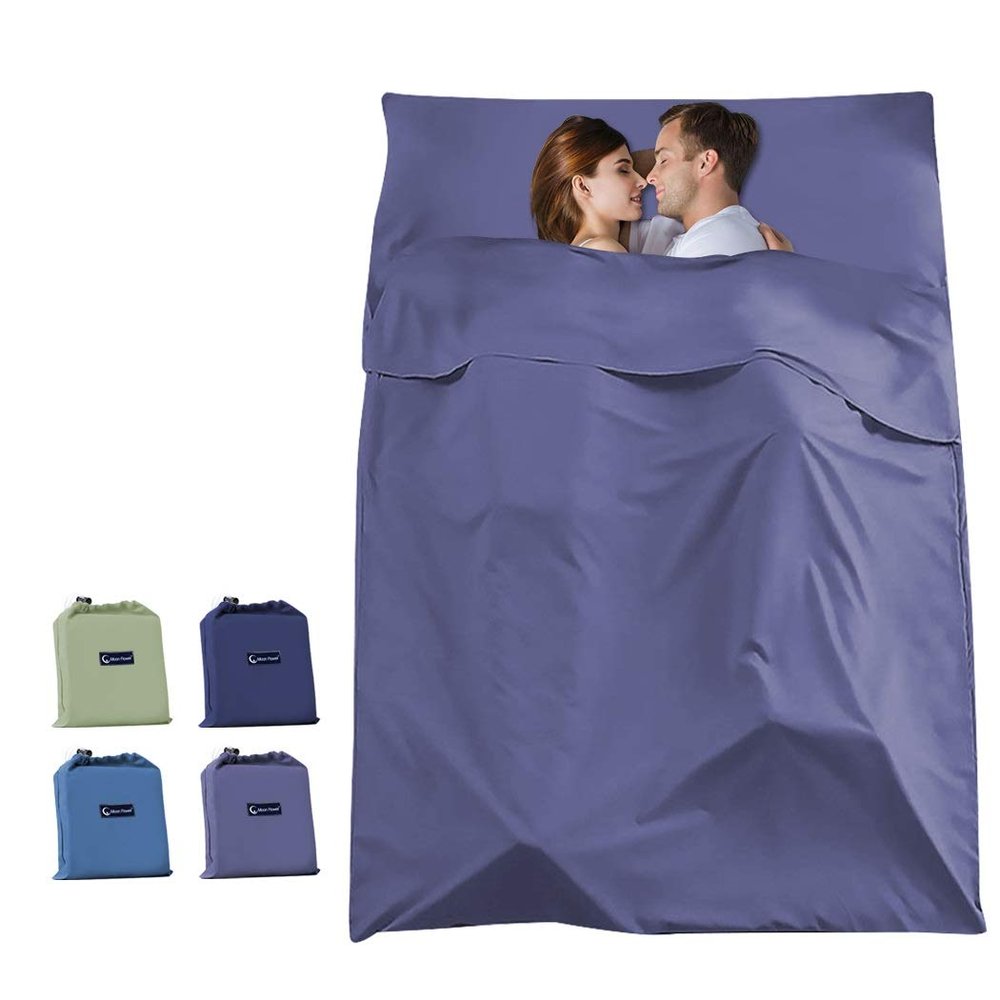 Sleeping Sack Travel Camping Sheet Lightweight Hotel Sleeping Bag Liners, Give You a Clean Environment When Outdoor, Grey Blue, 63 x 82.6inch(160 x 210cm)