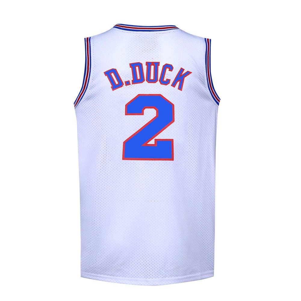 Mens Basketball Jersey #2 D Duck 90s Moive Space Shirts (White, X-Large)