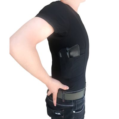 LOVESLF Tights Concealed Carry Crew Neck Short Tshirt/CCW Tactical Clothing/Concealed Clothing REF(XXL, Black)