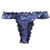 ACSUSS Men's Satin Polka Dot Frilly Thong Ruffled Bikini Sissy Briefs Underwear Panties (Medium(Waist27.5-55.0"/70-140cm), Solid Navy) view 4