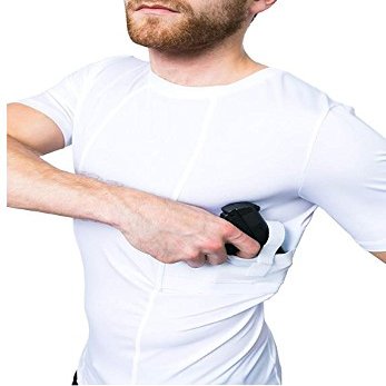 LOVESLF Tights Concealed Carry Crew Neck Shirt Tshirt/CCW Tactical Clothing/Concealed Clothing REF (L, White)