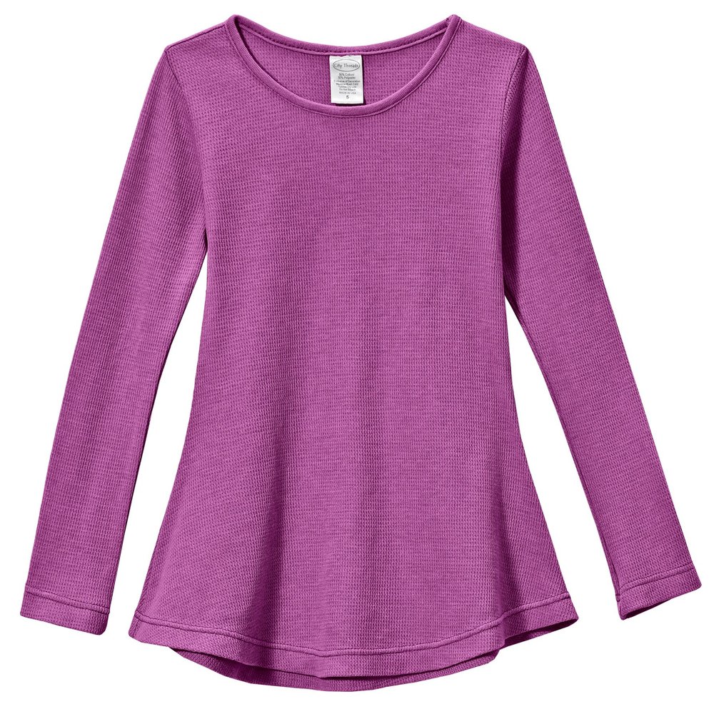 City Threads Little Girls' Thermal Long Sleeve Tunic Shirt Tee Dress for School Party Play, Plum, 14