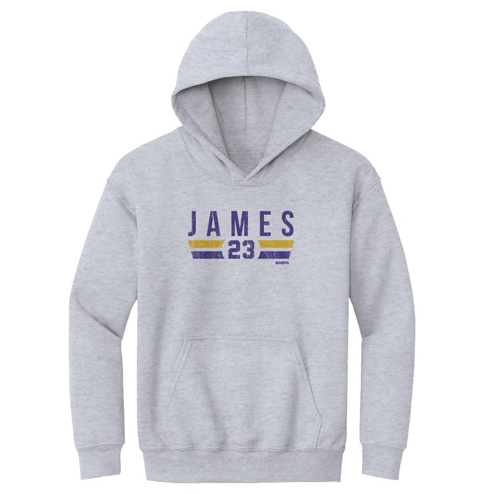 500 LEVEL LeBron James Youth Hoodie Sweatshirt - LeBron James Los Angeles Font (Gray, Medium)