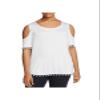 Alison Andrews Womens Plus Pom Pom Trim Cold Shoulder Casual Top White 3X view 1