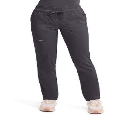 Cherokee Scrubs for Women Mid Rise Tapered Leg Drawstring Pant with 5 Pockets, Cargo Bottom with 2 Way Stretch Fabric - WW105P, S Petite, Pewter