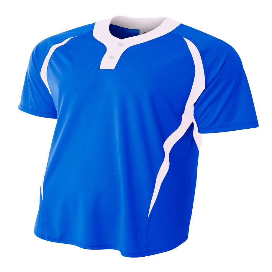 A4 2-Button Color Blocked Baseball Henley N4229 - X-Small - Royal/White