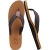 KuaiLu Mens Leather Flip Flops Arch Support Summer Beach Pool Water Thong Sandals Waterproof Outfits Travel Essentials Walking Shoes Slip on Orthotic Casual Sport Cushion Slides Slippers Khaki Size 10 view 1