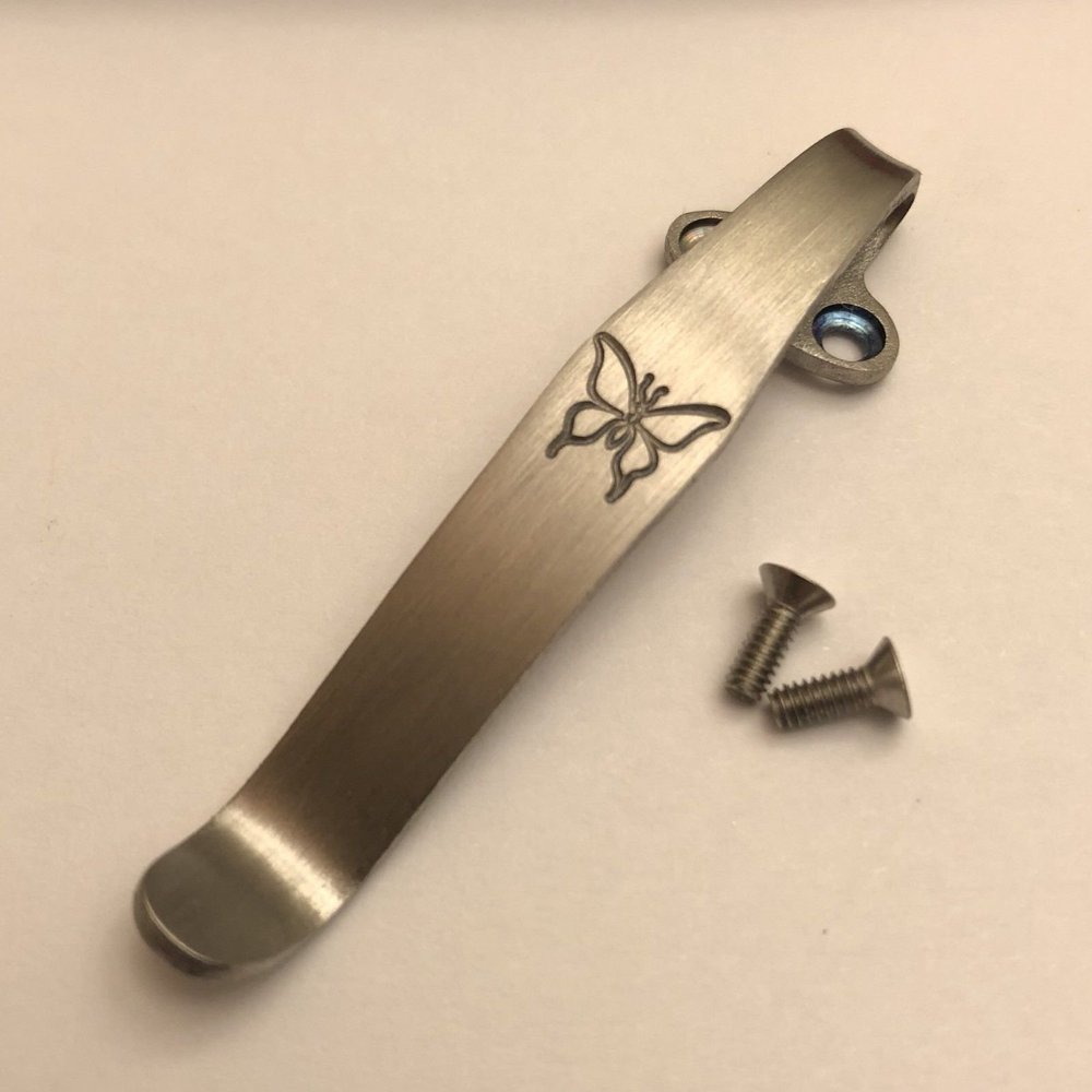 Satin Titanium Deep Carry Pocket Clip for Benchmade Crooked River Folders 15080-1 15080-2 with Asian Butterfly
