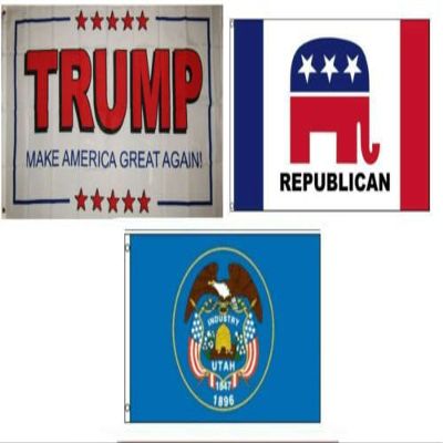 Moon 3x5 Trump White #2 & Republican & State of Utah Wholesale Set Flag 3x5 - Bright Color UV Resistant - Prime Outside Garden Cave Home Decor
