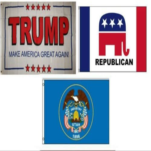 Moon 3x5 Trump White #2 & Republican & State of Utah Wholesale Set Flag 3x5 - Bright Color UV Resistant - Prime Outside Garden Cave Home Decor