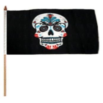 12''x18'' Wholesale Lot of 12 Sugar Skull Stick Flag wood staff - Bright Color UV Resistant - Prime Outside Garden Cave Home Decor