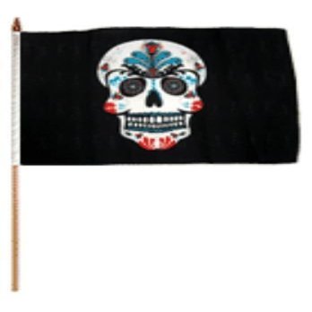 12''x18'' Wholesale Lot of 12 Sugar Skull Stick Flag wood staff - Bright Color UV Resistant - Prime Outside Garden Cave Home Decor