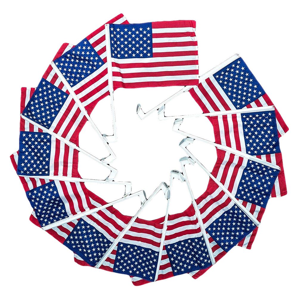 Moon 12 Pack 12x16 USA American U.S.A. Car Window Clip on Vehicle 17inch Pole Flag - Bright Color UV Resistant - Prime Outside Garden Cave Home Decor