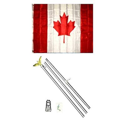 Moon 3x5 Canada Canadian Flag Aluminum Pole Kit Set 3x5 - Bright Color UV Resistant - Prime Outside Garden Cave Home Decor