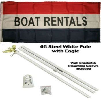 Moon 3x5 Advertising Boat Rentals Red White Blue Flag White Pole Kit Set 3x5 - Bright Color UV Resistant - Prime Outside Garden Cave Home Decor