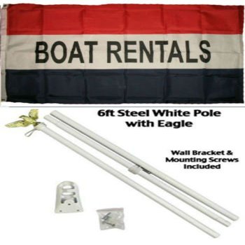 Moon 3x5 Advertising Boat Rentals Red White Blue Flag White Pole Kit Set 3x5 - Bright Color UV Resistant - Prime Outside Garden Cave Home Decor