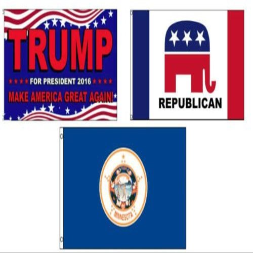 Moon 3x5 Trump 2016 & Republican & State of Minnesota Wholesale Set Flag 3x5 - Bright Color UV Resistant - Prime Outside Garden Cave Home Decor