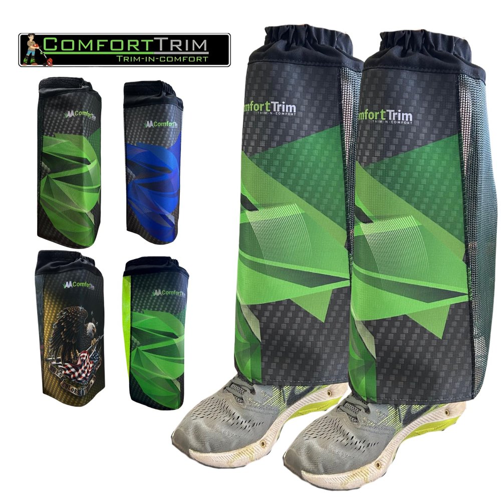 ComfortTrim Green Carbon Fiber Print Leg Guards - Ultimate Protection, Comfort, and Cooling for String Trimming, Landscaping, and Lawn Care Professionals - Protects from Debris, and Enhances Safety