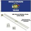 Moon 2x3 2x3 State of Wisconsin Flag White Pole Kit Gold Ball Top - Bright Color UV Resistant - Prime Outside Garden Cave Home Decor view 1