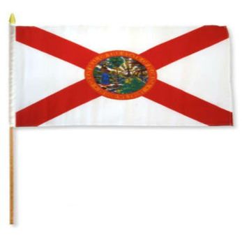 12''x18'' Wholesale Lot of 12 State of Florida Stick Flag wood Staff - Bright Color UV Resistant - Prime Outside Garden Cave Home Decor