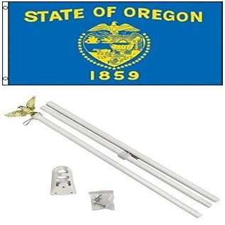 Moon 2x3 2x3 State of Oregon Flag White Pole Kit Set - Bright Color UV Resistant - Prime Outside Garden Cave Home Decor