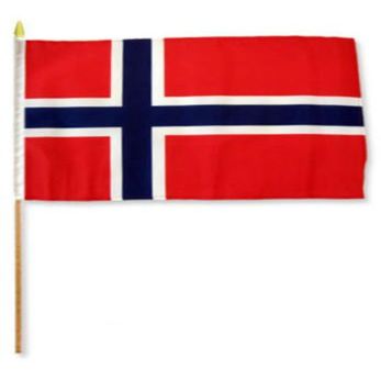 12''x18'' Wholesale Lot of 12 Norway Stick Flag wood staff Dozen - Bright Color UV Resistant - Prime Outside Garden Cave Home Decor