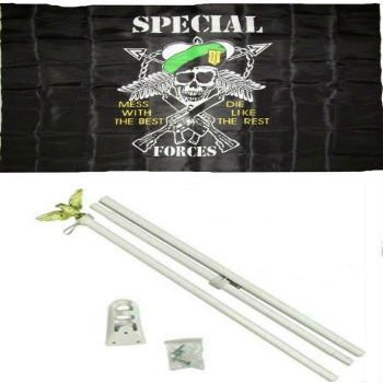 3x5 Special Forces Mess With The Best #2 Flag w/6 Ft White Flagpole Kit - Bright Color UV Resistant - Prime Outside Garden Cave Home Decor