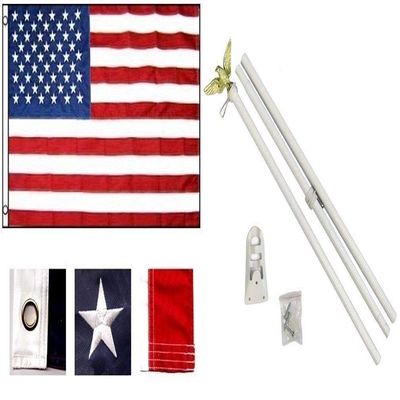 Moon 12x18 US AMERICAN FLAGS Embroidered Nylon Brass Grommets & 6 POLE KIT - Bright Color UV Resistant - Prime Outside Garden Cave Home Decor