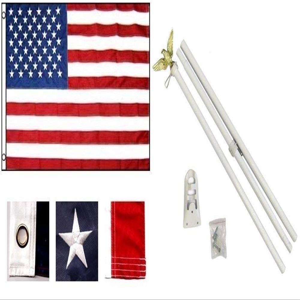 Moon 12x18 US AMERICAN FLAGS Embroidered Nylon Brass Grommets & 6 POLE KIT - Bright Color UV Resistant - Prime Outside Garden Cave Home Decor