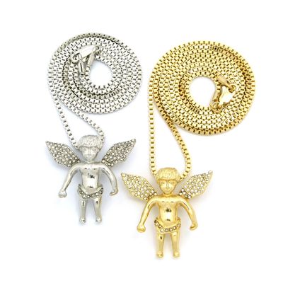NYFASHION101 Paved Fairy Angel Micro Pendant 2 Piece Varying Box Chain Set - Two Tone RC395