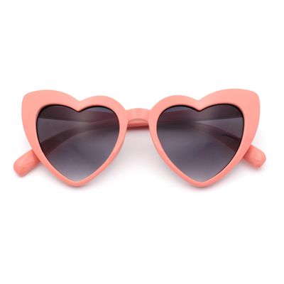 Girls Kid Size Heart Shape Lolita Valentine Love Sunglasses Dark Pink - Smoke