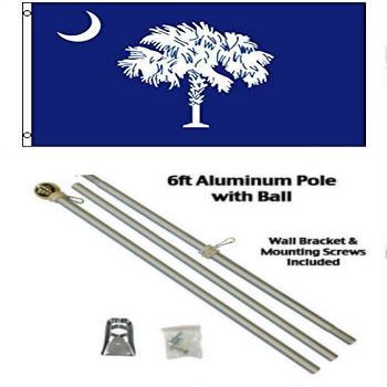 Moon 2x3 2x3 State of South Carolina Flag Aluminum Pole Kit Gold Ball Top - Bright Color UV Resistant - Prime Outside Garden Cave Home Decor
