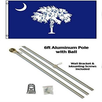 Moon 2x3 2x3 State of South Carolina Flag Aluminum Pole Kit Gold Ball Top - Bright Color UV Resistant - Prime Outside Garden Cave Home Decor