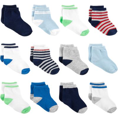 Simple Joys by Carter's Baby Boy's 12-Pack Socks Sockshosiery, blue/white/grey, 12-24 Months