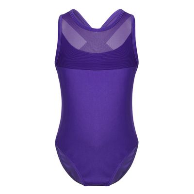 Agoky Girls' Mesh Splice Crisscross Cut Out Back Gymnastics Leotard Ballet Dance Top Athletic Shirt Dancewear Costume Purple 3-4 Years