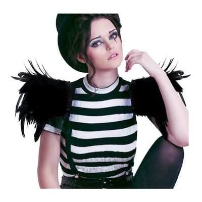 L'VOW Gothic Natural Feather Epaulet Shrug Cape Shoulder Strap for Halloween Pack of 2 (X- Black)