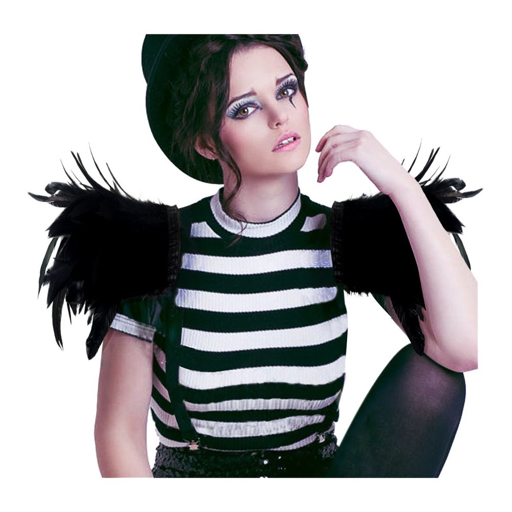 L'VOW Gothic Natural Feather Epaulet Shrug Cape Shoulder Strap for Halloween Pack of 2 (X- Black)