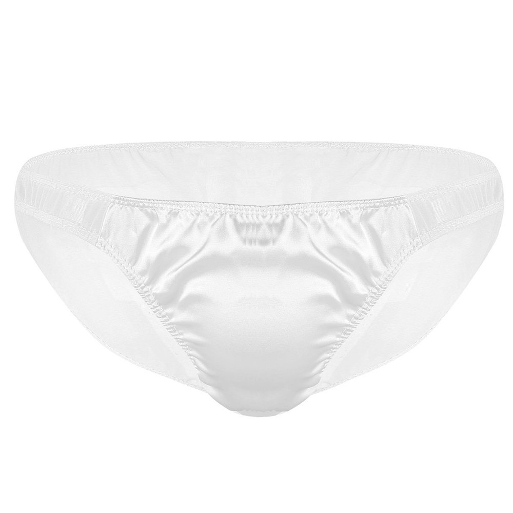 Alvivi Men's Sheer Mesh Ruffled Bikini Briefs Low Rise Silky Bulge Pouch Trunks Shorts Underwear White X-Large